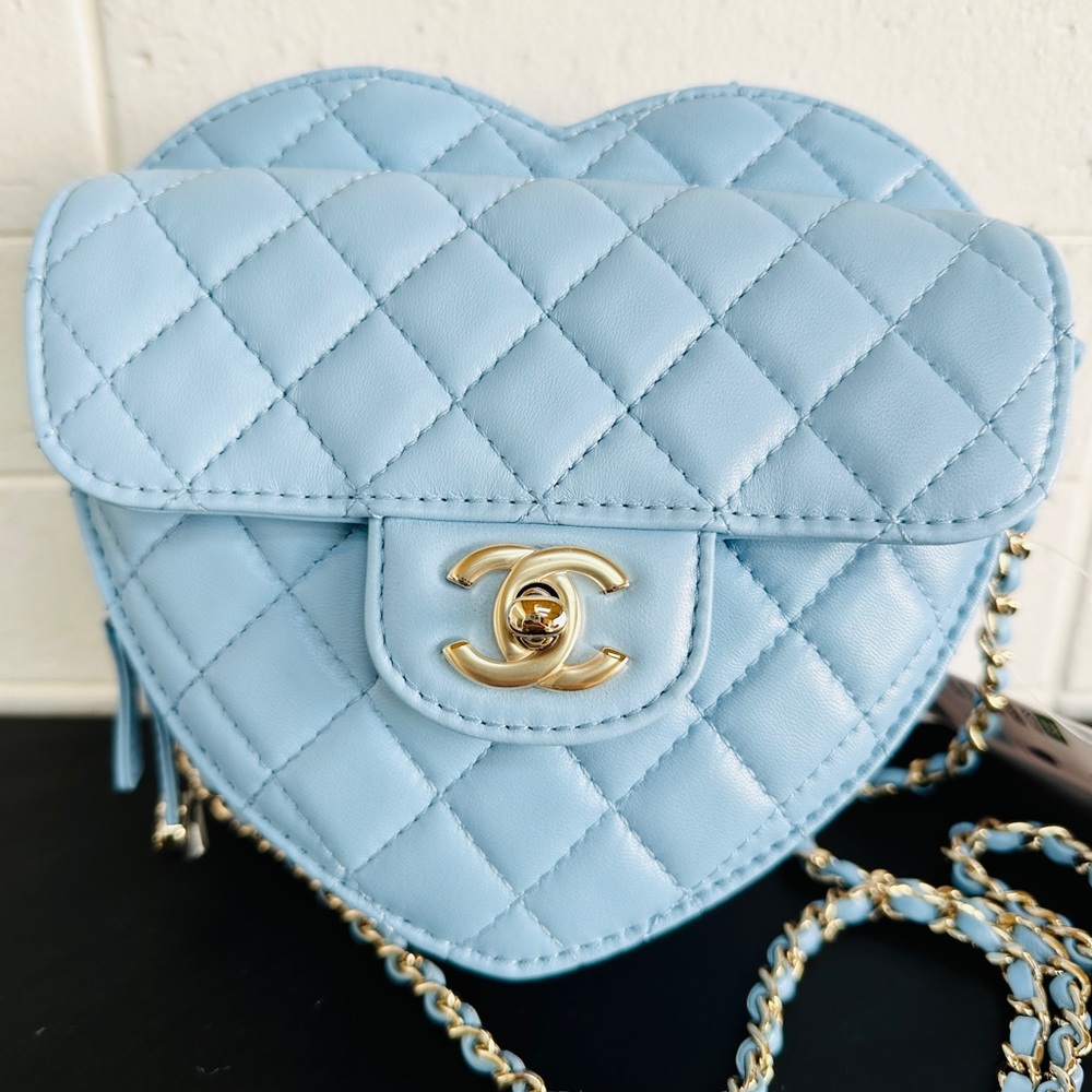 COPY - Chanel 22s Blue Quilted Lambskin Cc In Love Large Heart Bag Ghw
